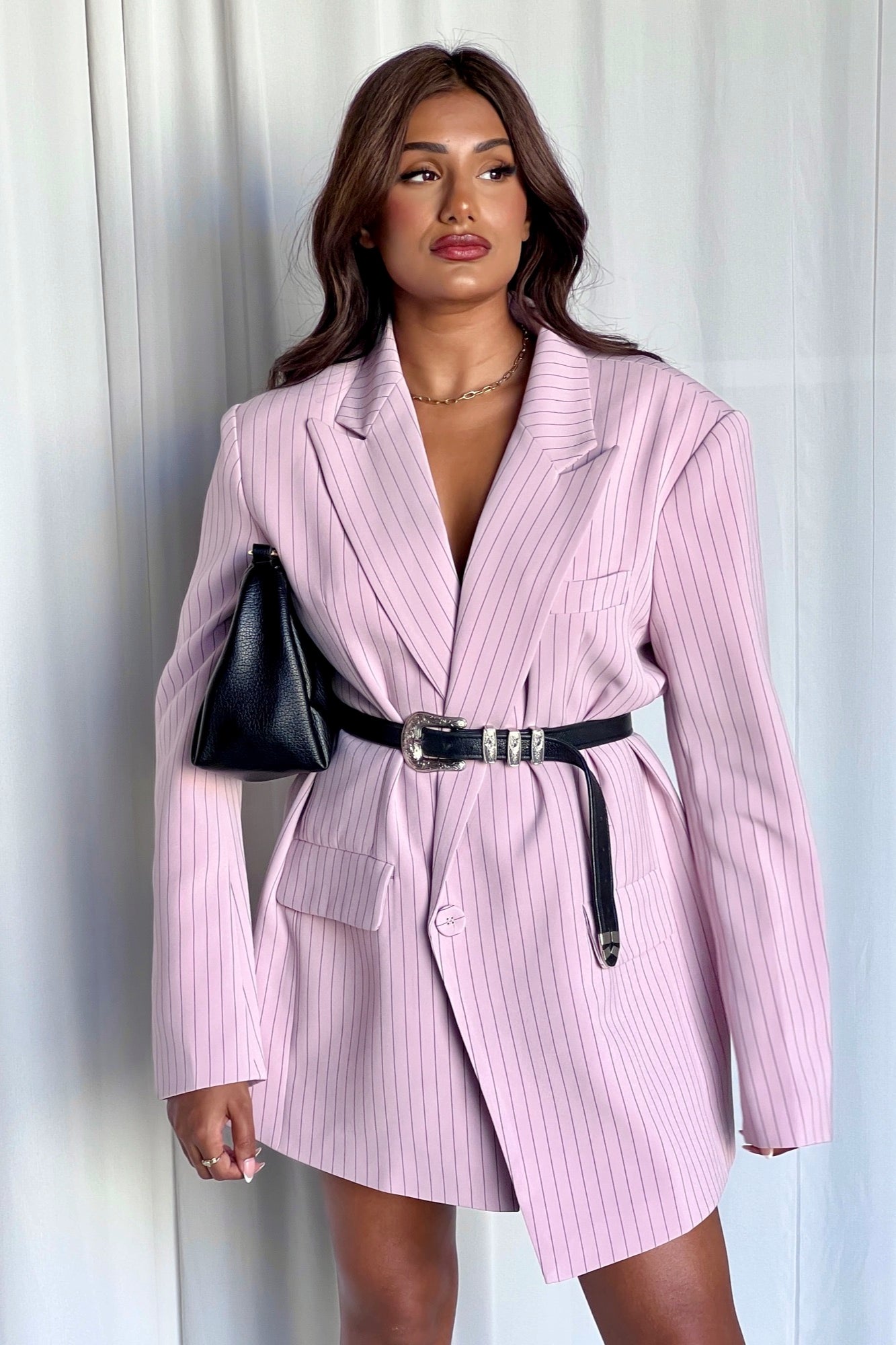 Pink Blazer Lined Dress with Belted Tie | Forever Unique