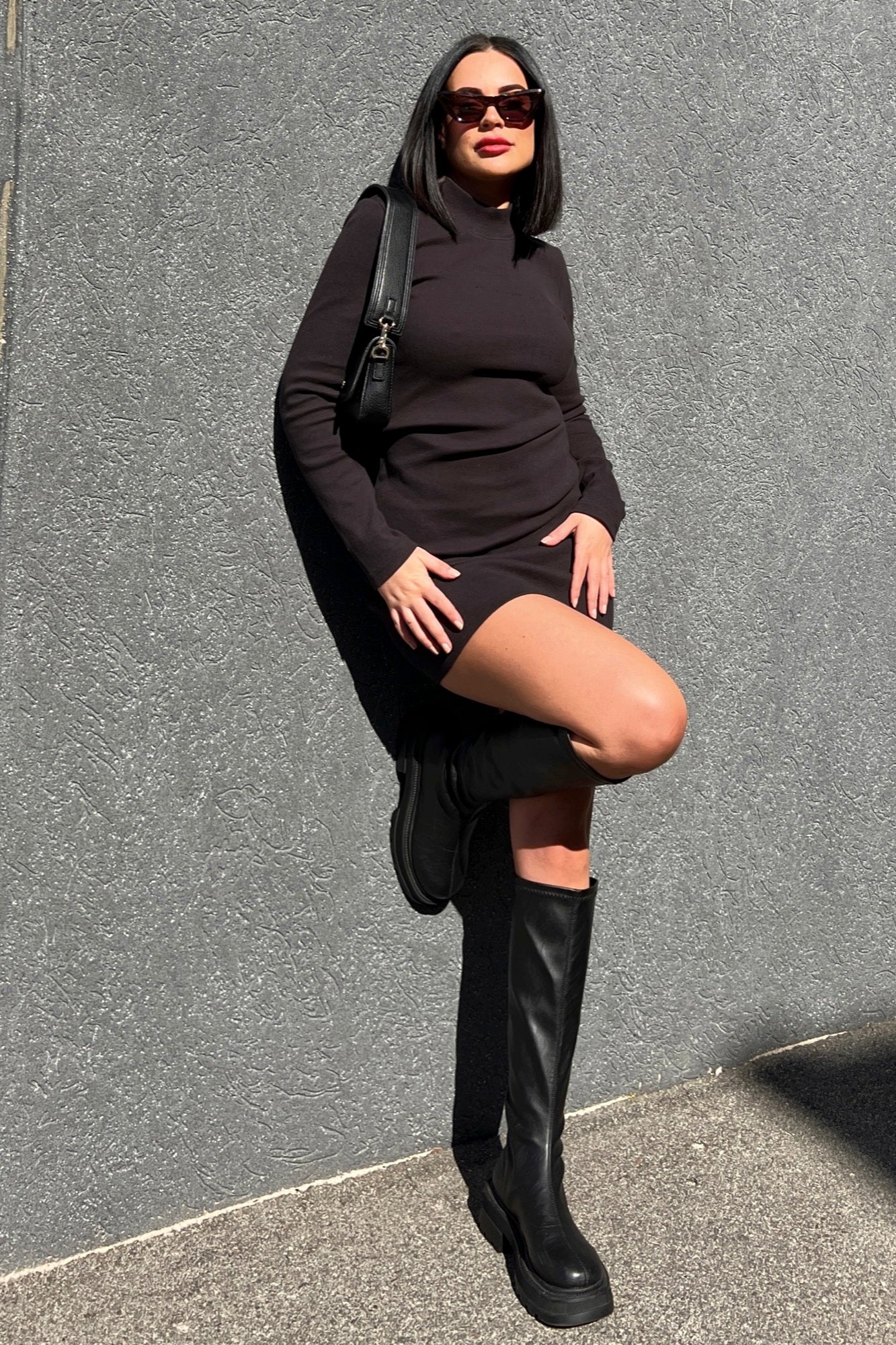 Heather LS Mock Neck Dress - Black